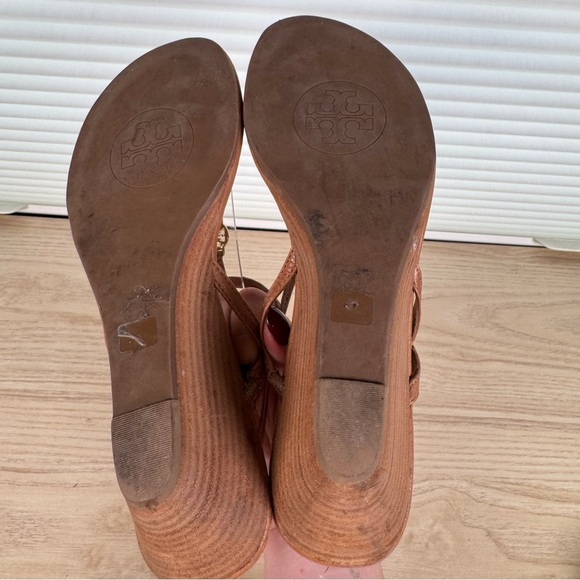 Tory Burch Emmy Brown leather wedge sandals size 8.5 - Picture 7 of 8